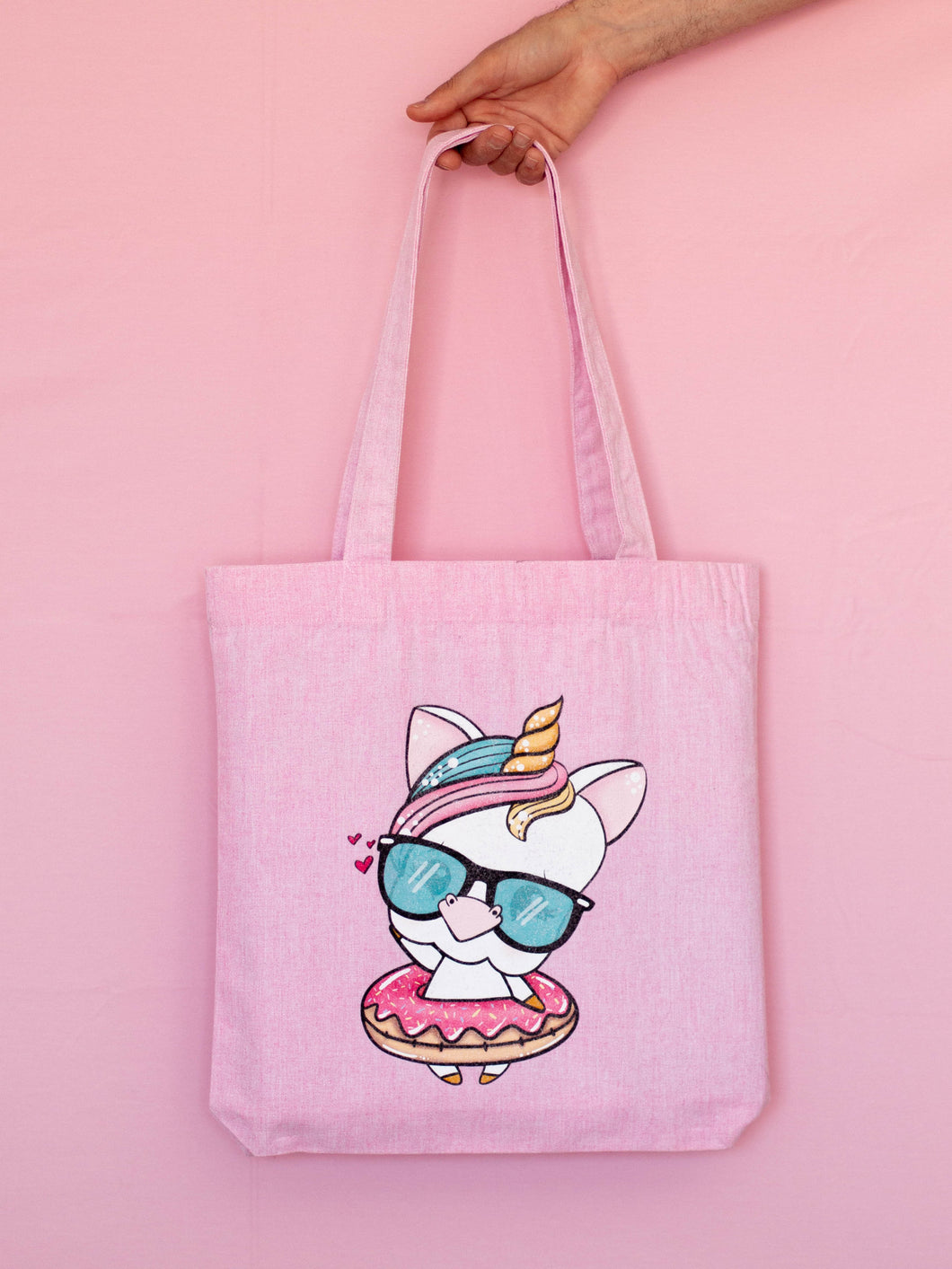 Tote bag rosa de algodón unicornio Aduchis donut
